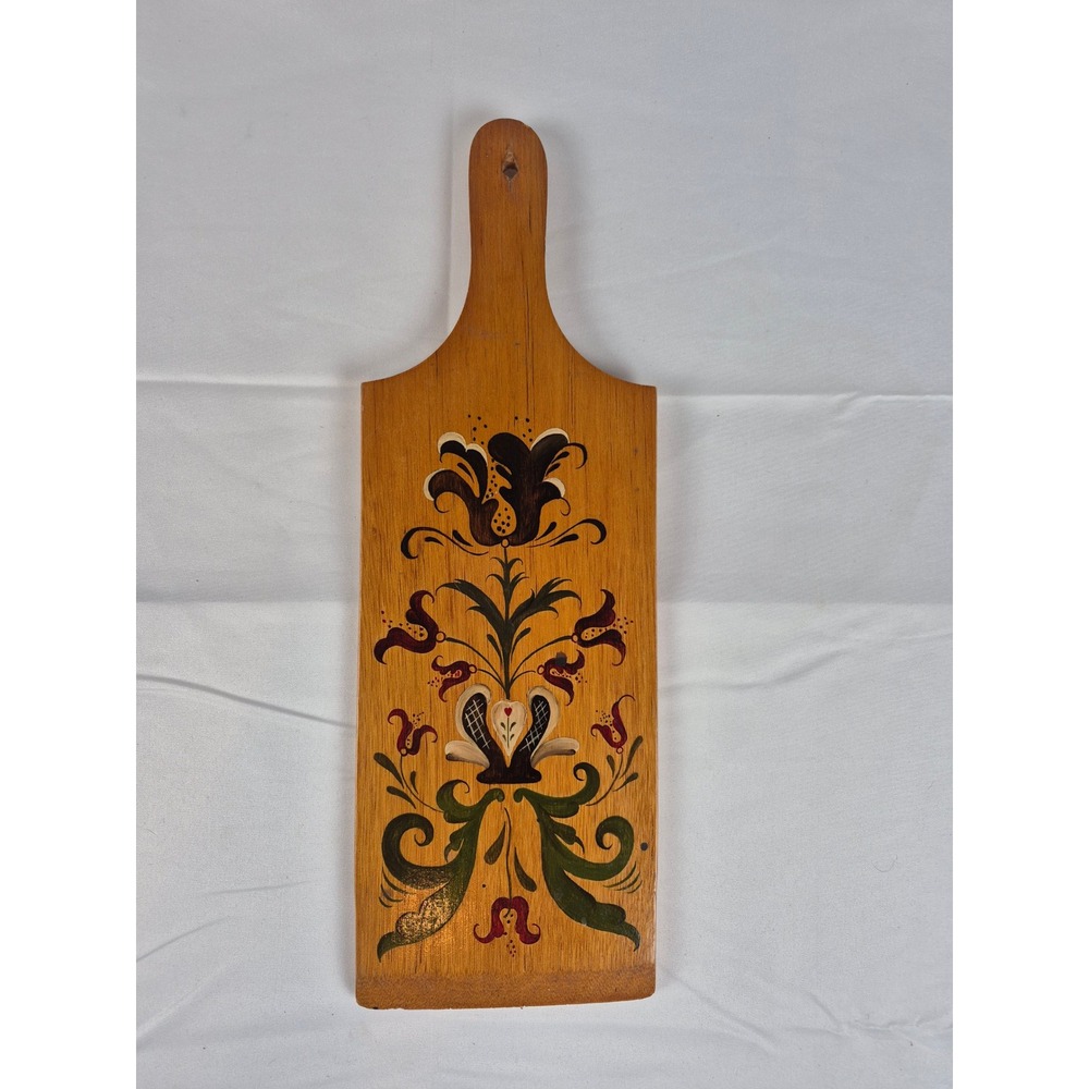 Vintage Rosemaling Hand Painted Wooden Cutting Board Wall Plaque Floral Folk Art